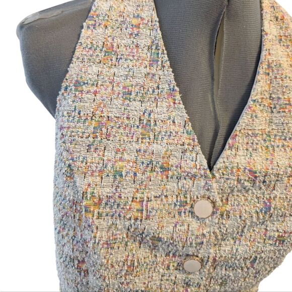Dazy Sleeveless Textured Tweed Pastel Rainbow Halter Vest Women's XL NWT - Picture 7 of 11